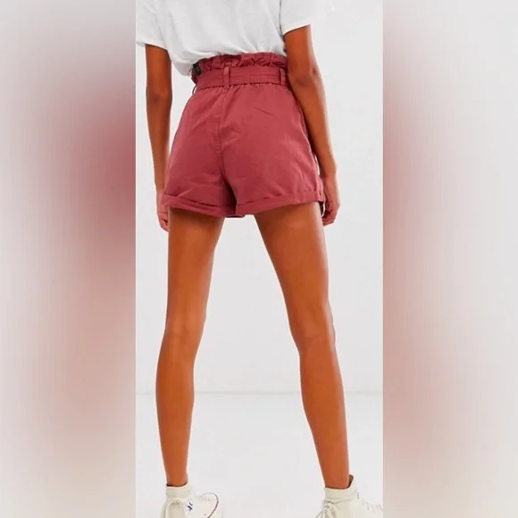 Abercrombie & Fitch Belted Twill High Rise Paperbag Shorts Rust Size Small